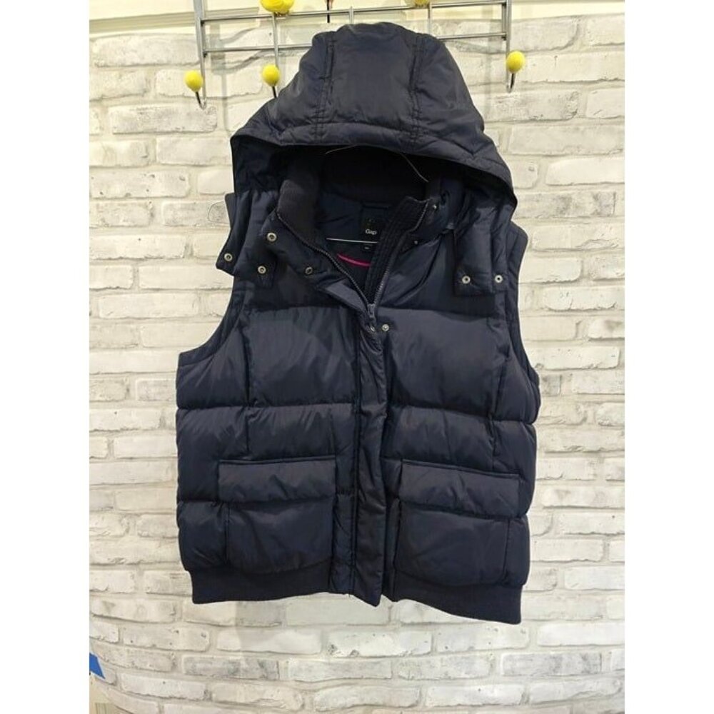Women GAP 2XL‎ Navy Blue Puffer Vest Removable Hood